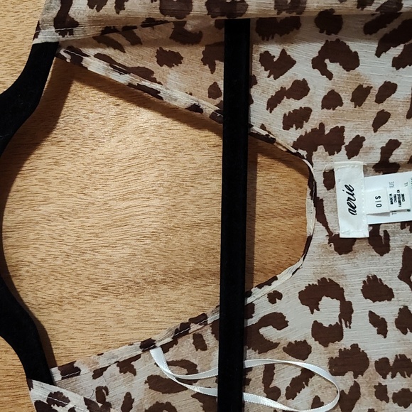 Aerie Animal Print Chiffon Coverup Kimono Brown Tan Sheer Flowy Wrap Leopard OS - Picture 6 of 10
